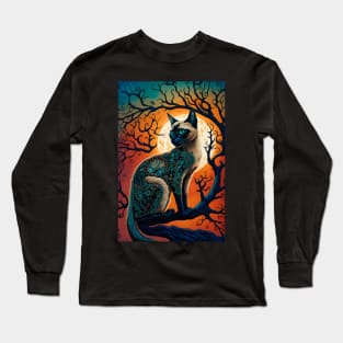 Majestic Siamese Cat and the Sun Long Sleeve T-Shirt